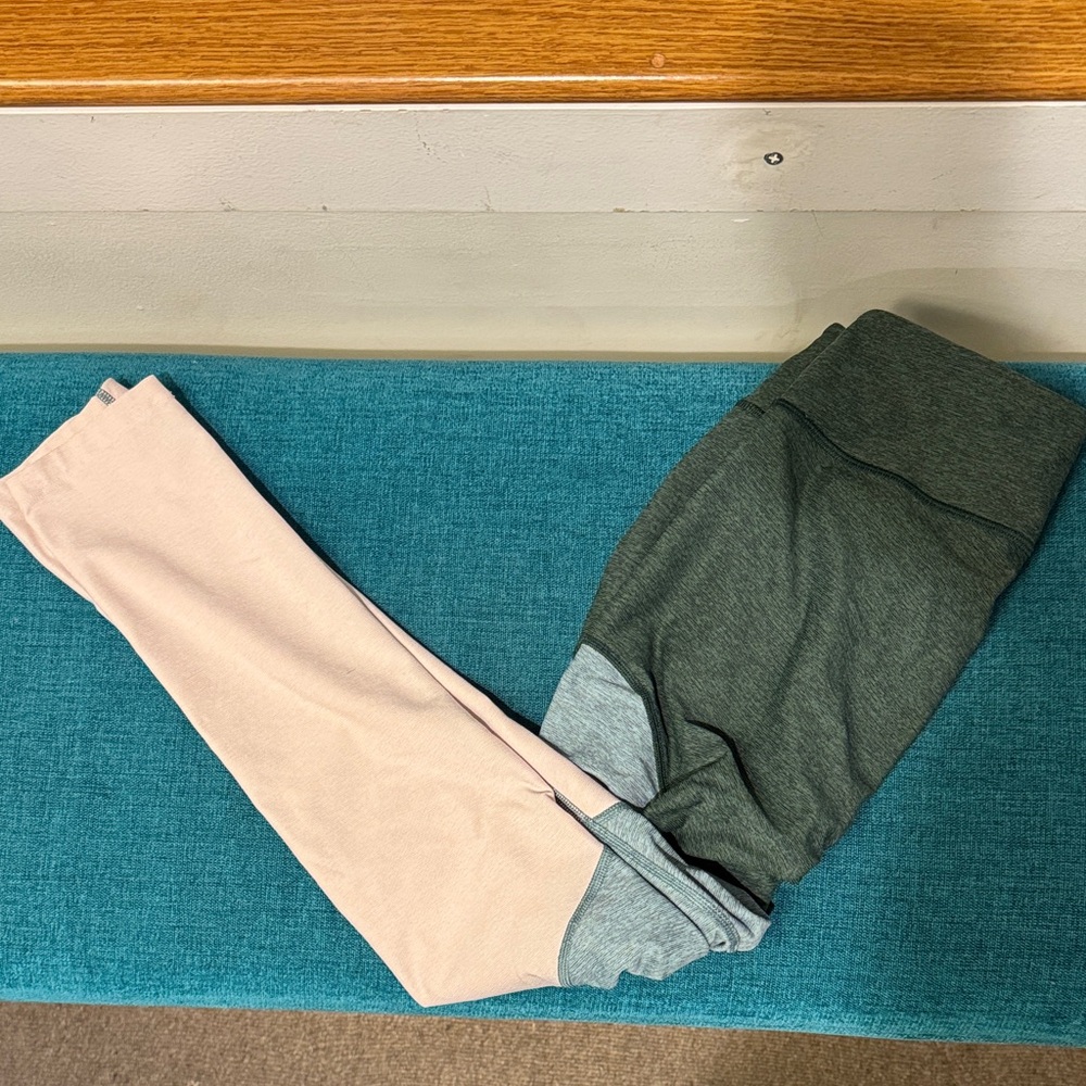 Outdoor Voices Two-Tone Leggings in Pink and Green